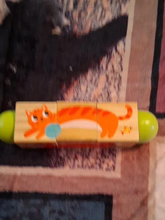 Wooden Cat Puzzle Roll Toy - Orange Cat with Green Ends