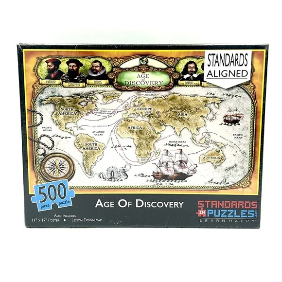 Standards In Puzzles Age of Discovery 500 Piece Educational World Map Puzzle NEW