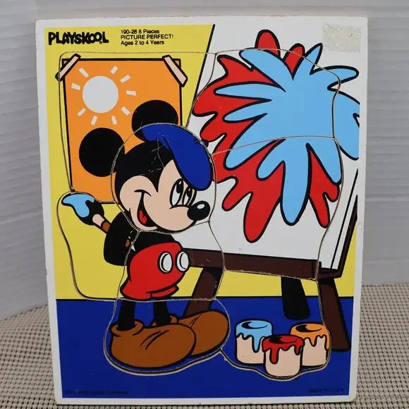 Playskool Mickey Mouse Picture Perfect Wooden Puzzle 8 Pcs Ages 2-4 USA Vintage