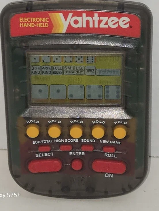1995 Electronic Handheld Yahtzee Game Clear Smoke MB Milton Bradley Tested Works