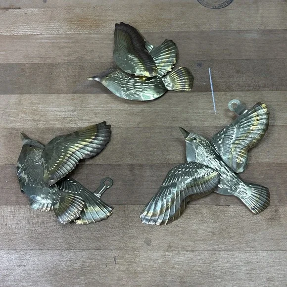 Vintage Brass Flying Bird Wall Decor Set of 3 Mid Century Hollywood Regency