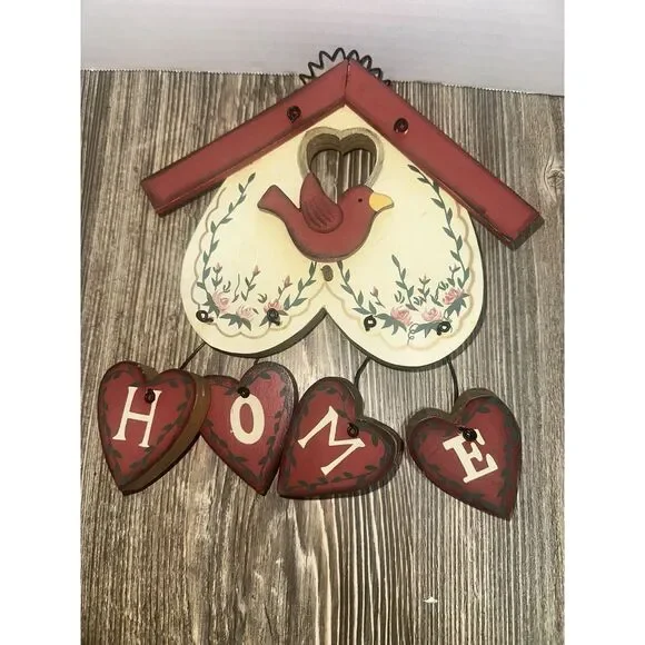 Cottage Core‎ Red Bird HOME Hanging Wooden Sign