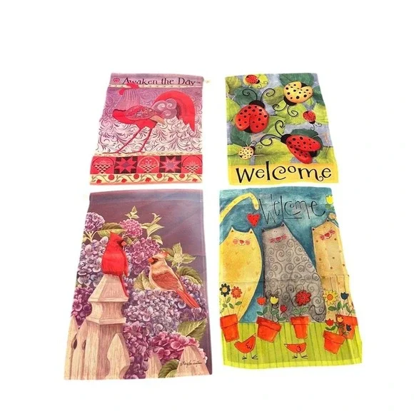 Briarwood Lane Garden Flag Set  of 4 Weather Resistant Whimsical birds ladybugs‎