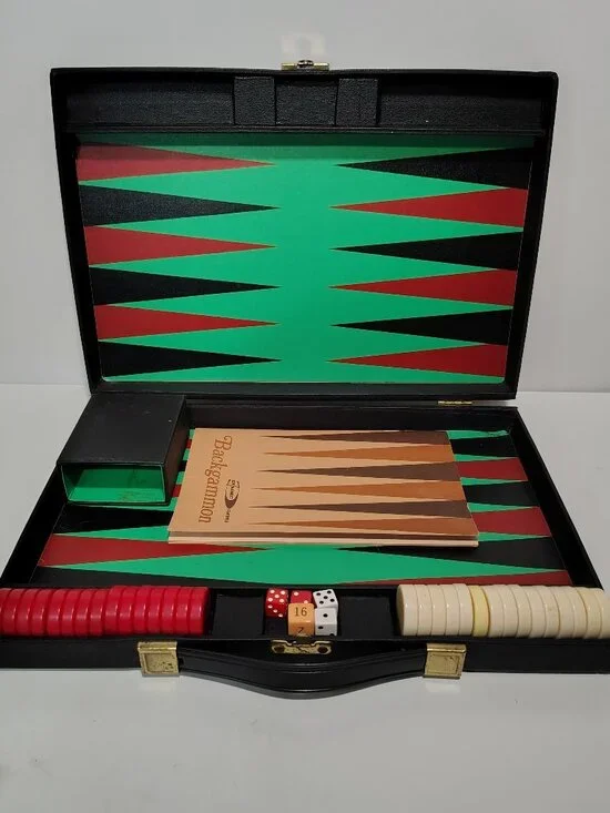 Vintage 1973 Dynamic Games Backgammon Set Carrying Case Visual Primer Complete