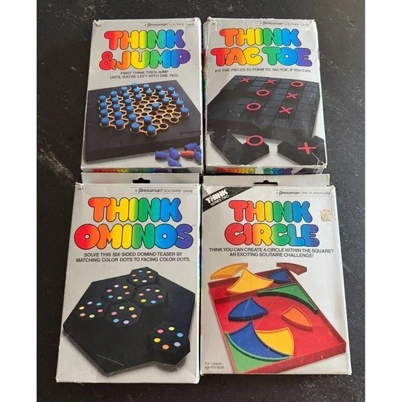 Vtg 1980s Pressman‎ THINK Puzzle Lot (4) Ominos, Circle, Tac Toe & Think & Jump