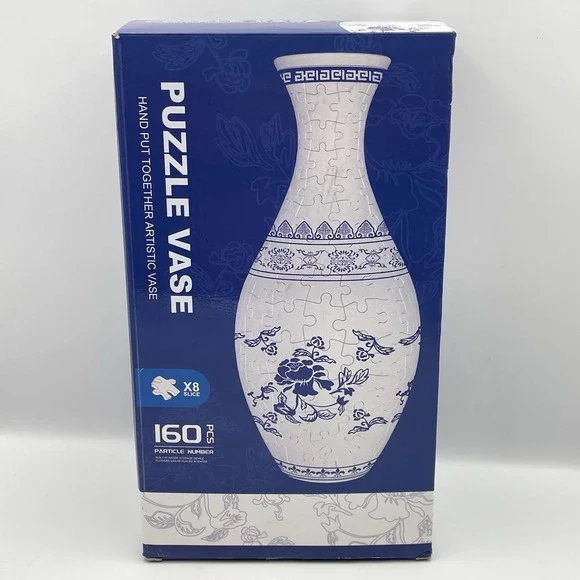 3D Puzzle Vase Blue‎ & White Porcelain Style 160 Piece Jigsaw Flower Vase