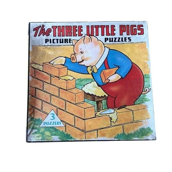 Vintage The Three‎ Little Pigs Picture Puzzles Boxed Set 3 Puzzles