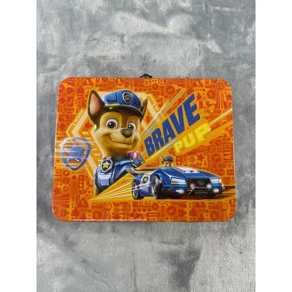 Paw Patrol Brave Pup Metal Tin Lunch Box with Puzzle Chase Police Cruiser Orange