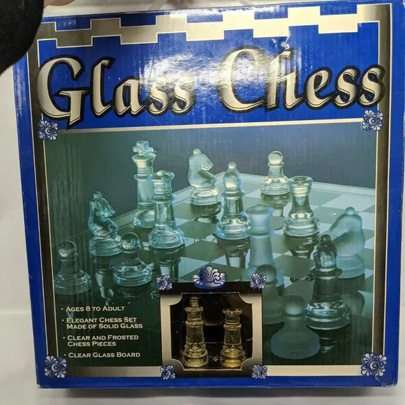 Vintage Glass Chess Clear And Frosted Pieces Clear Glass Board
