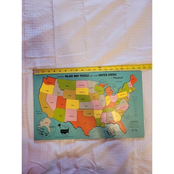 Vintage Playskool Wood Inlaid Map Puzzle United States Geography Toy 190-100