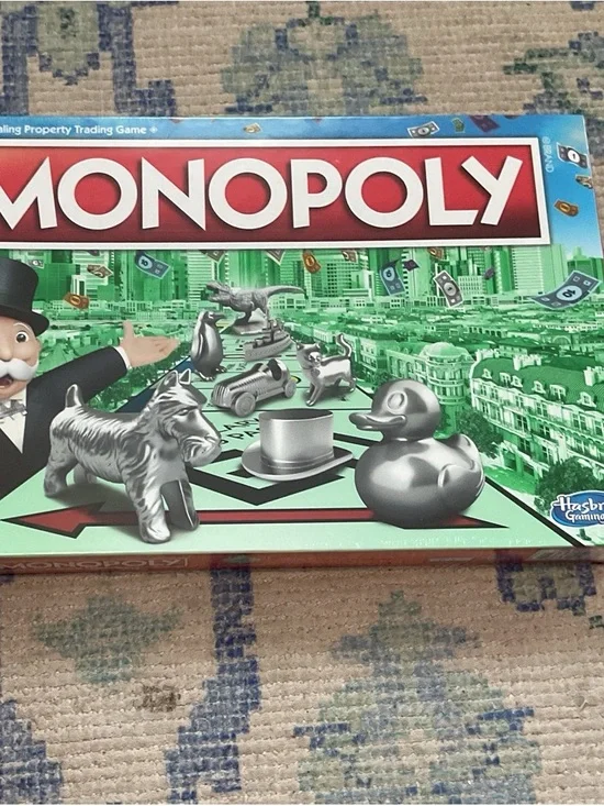 Hasbro Monopoly Game - Red Logo with Green Box and Silver Tokens