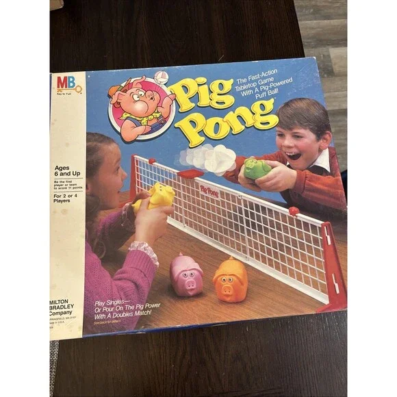 Pig Pong Game 1986 Milton Bradley Complete Puff Balls Vintage Tabletop