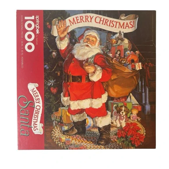 Springbok Puzzle Merry Christmas Santa Bag of Gifts Christmas Tree Dog 1000 USED