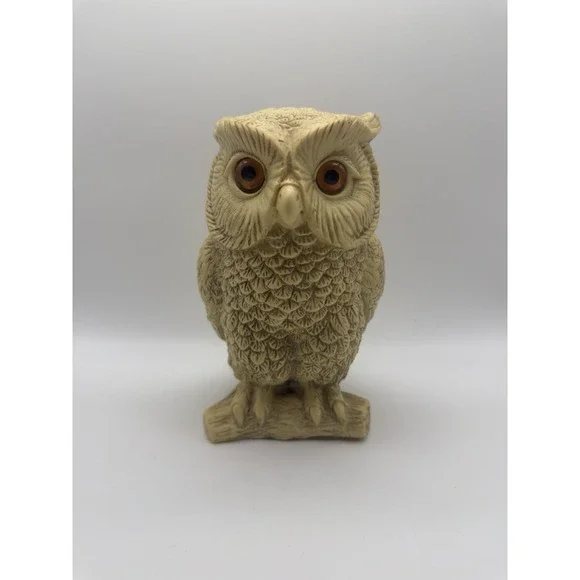 Chalkware Owl on Perch Figurine Statue Vintage Mid Century 8.5