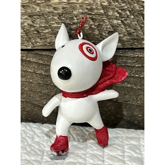 Target BULLSEYE Dog Christmas Tree Ornament Ice Skating on ICE SKATES 2018 Rare