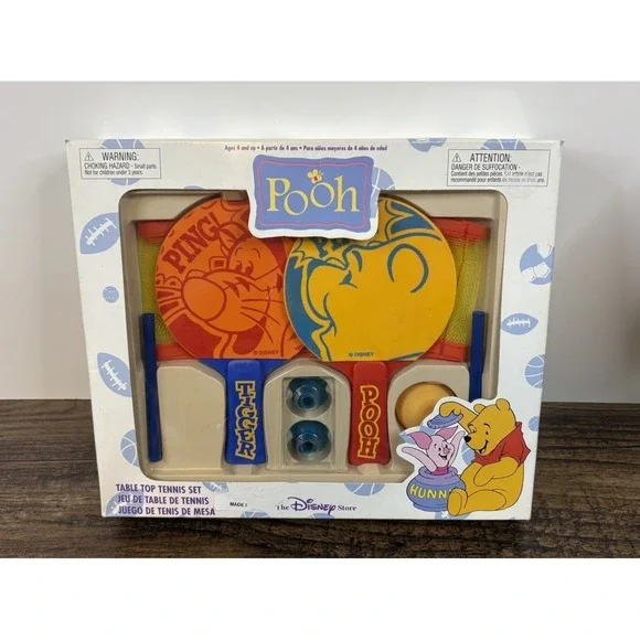 Vintage Winnie the Pooh Table Top Tennis Game Paddles Ball Net New Open Box