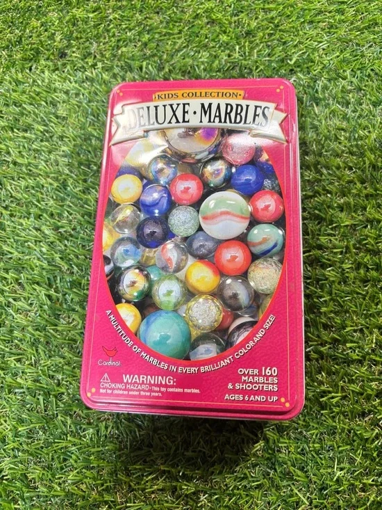Cardinal Deluxe Marbles Tin Over 160 Glass Marbles & Shooters