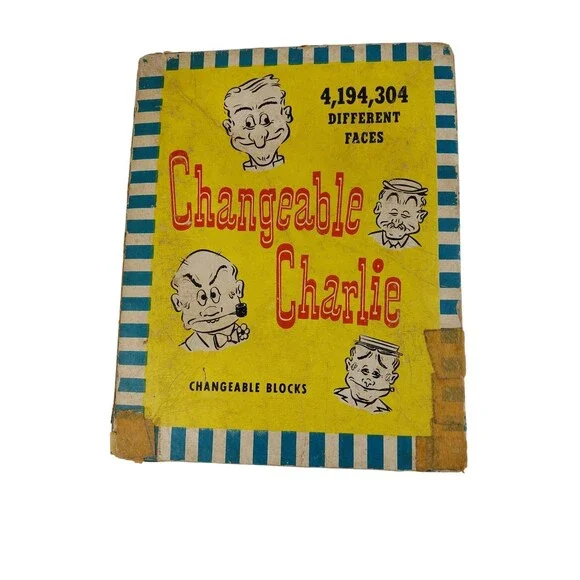 Gaston Co. Wooden Changeable Charlie Wood  Blocks Puzzle Game  Toy 1948 Vtg