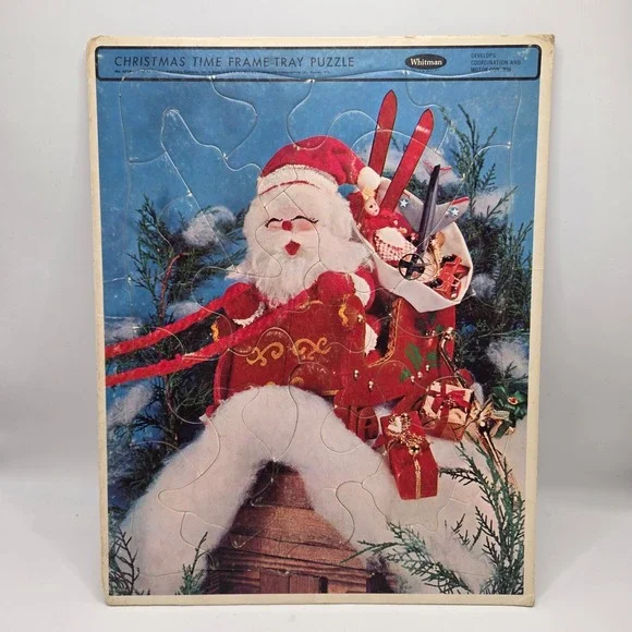 Whitman‎ Christmas Frame Tray Puzzle Kids Red Santa Sleigh Vintage Retro Holiday