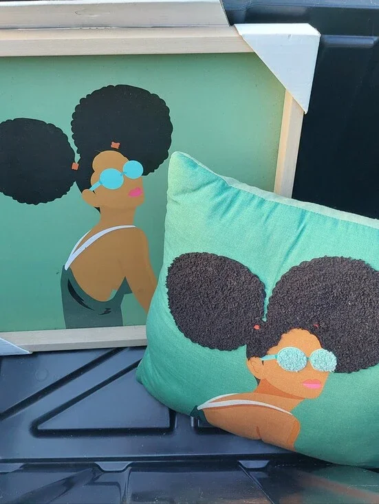 Lot Of 2 Pillow And Picture Frame Black African American Decoration Self Love