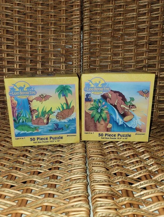 2 Vtg The Land Before Time 50 Piece Puzzle Complete Pressman Box Tops Unglued