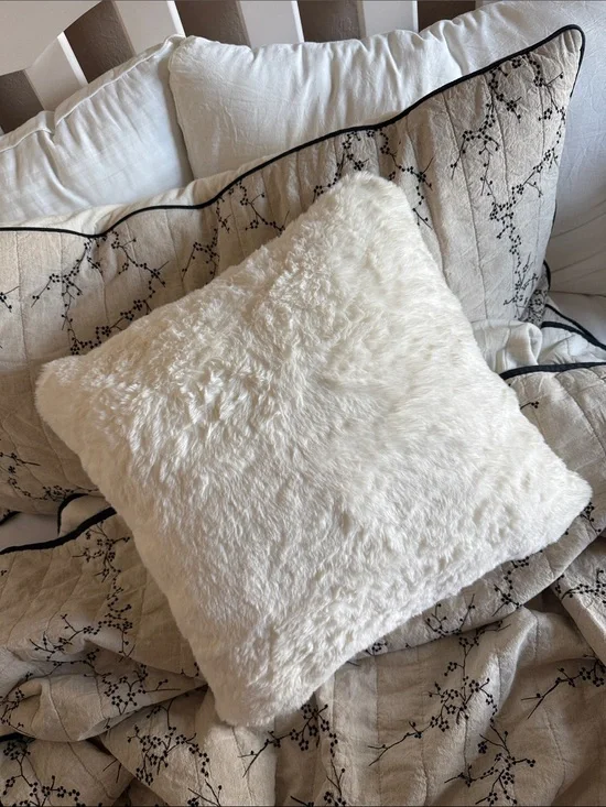 Ivory Faux Fur Pillows soft fluffy fur white cream
