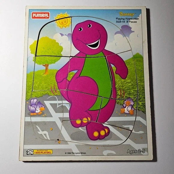 Barney Playing Hopscotch Vintage 1994 Playskool 9 Piece‎ Puzzle 328-14  Ages 2-5