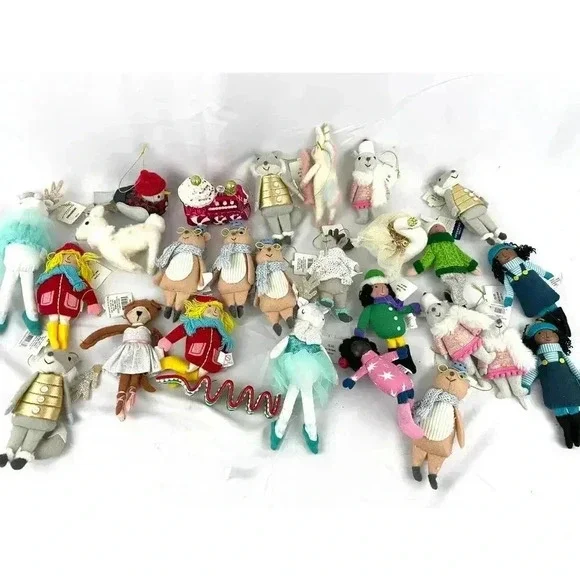 Lot of 27 Plush‎ Dressed Animals Christmas Fabric Ornaments Train Llama Bear