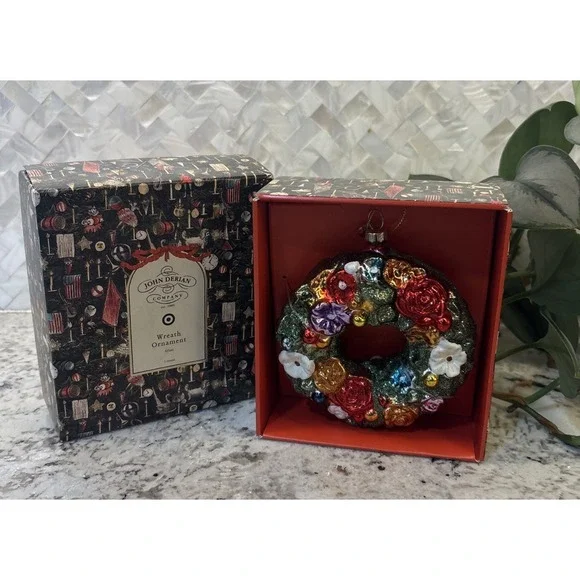 New John Derain Glass Wreath Christmas Ornament Flowers Pansy Rose‎ Target Decor