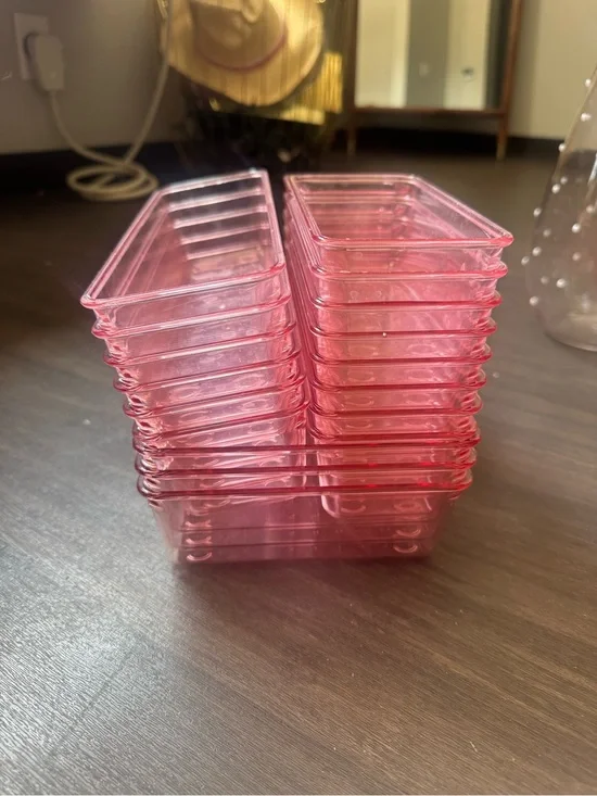 Pink Stackable Plastic Storage Bins - Set of Small Organizers, and Caddy