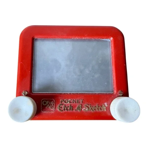 Vintage Pocket Etch A Sketch Mini Travel‎ Size Red Ohio Art Toy Retro