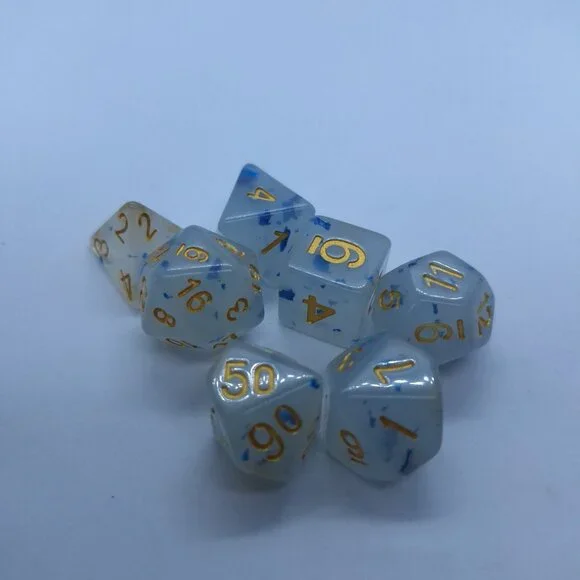 7 Piece Dice Set Blue Spotted Clear‎ Tabletop Counter D&D, RPG, MTG