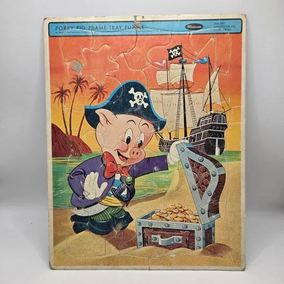 Whitman Porky Pig Puzzle Kids Multicolor Pirate‎ Theme 1965 Vintage Looney Tunes