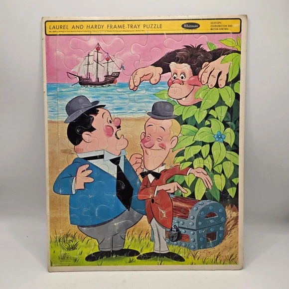 Whitman Frame-Tray Puzzle Kids Multicolor Laurel‎ and Hardy 1967 Vintage Toy