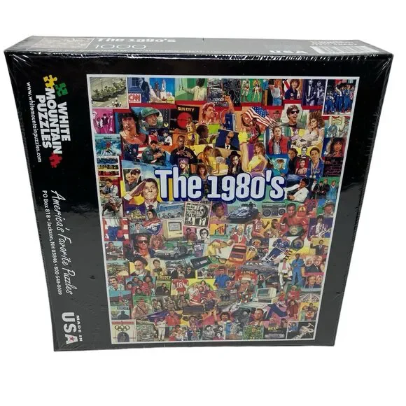 White Mountain Jigsaw Puzzle Black The 1980s 1000 Piece Pop Culture Collage USA