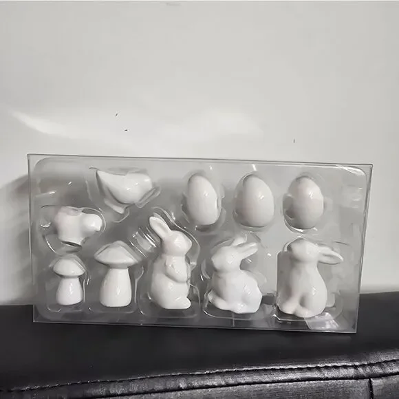 Nwt Ceramic White Easter Rabbit Mushroom Bird Set Decor 10 pc, Target