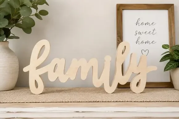Target DIY Wooden Family Word Decor Natural Wood Cursive Paint Ready Wall Sign