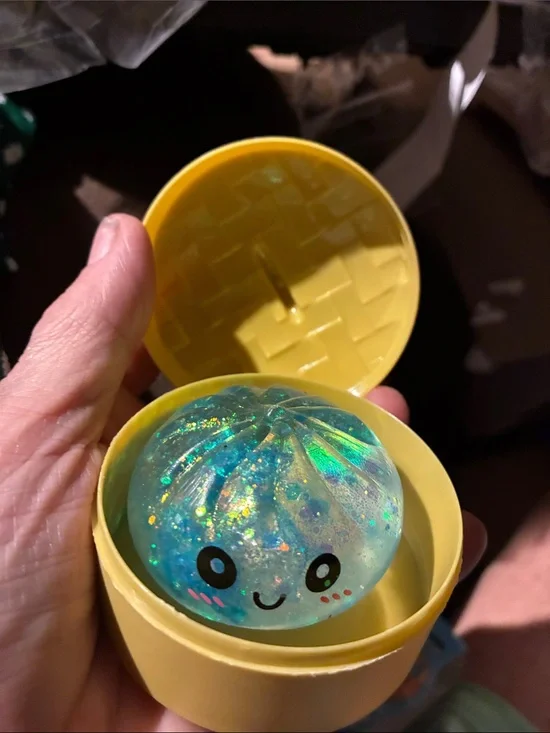Mini squishy bun Blue Glitter Kawaii Squishy Toy in Yellow Case - Kids Toys