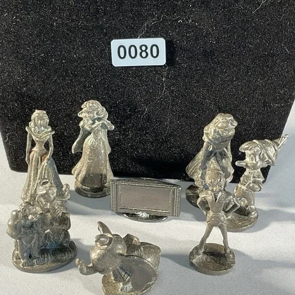 Vintage Disney Miniature Pewter Figurines Lot Dumbo Pinocchio Peter Pan Alice TV