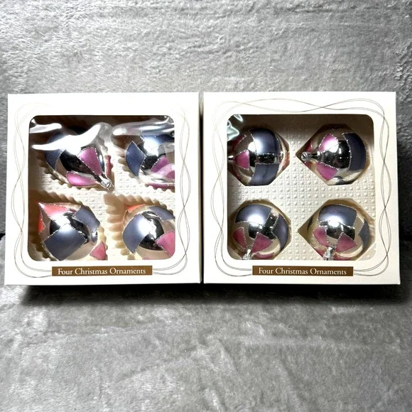 Vintage Target Glass Ornaments 8 – Retro Silver Pink Lavender‎ Geometric Design