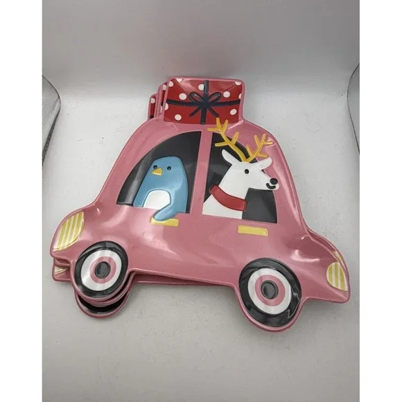 Target Wondershop Pink Christmas Car Shaped Melamine Dinner Plates Set of 4