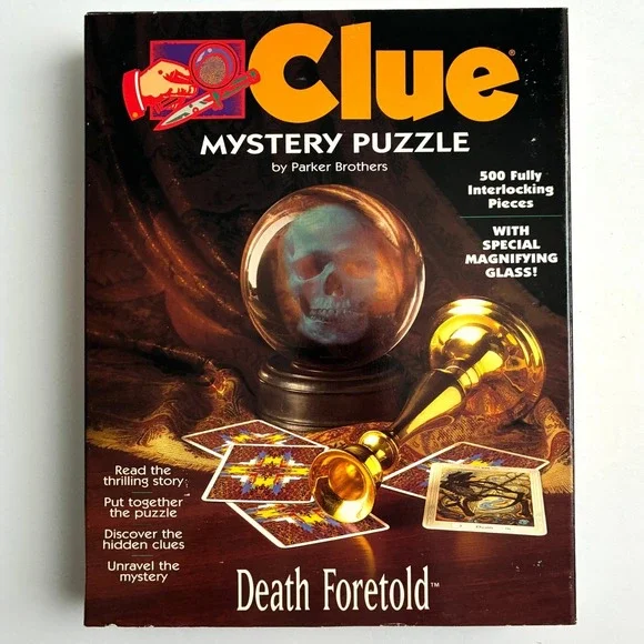 Clue Mystery Puzzle Death Foretold Parker Brothers 500 pc Book Magnifying Glass