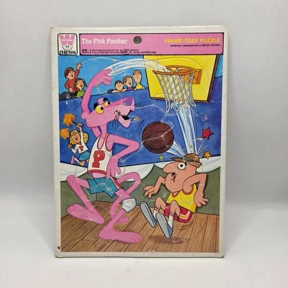 Whitman Frame-Tray Puzzle Kids Pink Panther‎ Basketball 1976 Vintage Retro Toy