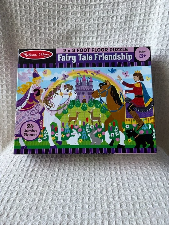 Melissa & Doug Fairy Tale Friendship Kids Floor Puzzle 24 Jumbo Pieces 2’X3’ EUC