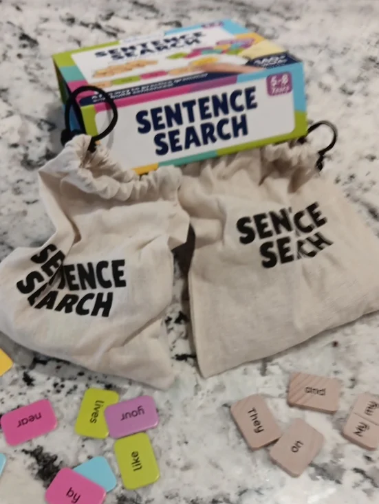 Sentence Search Word Game - Beige Canvas Pouches with Colorful Tiles