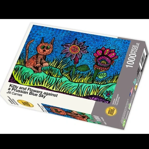 New Very Good Puzzle Kitty Cat and Flowers Jill‎ Carnes 1000 piece jigsaw puzzle
