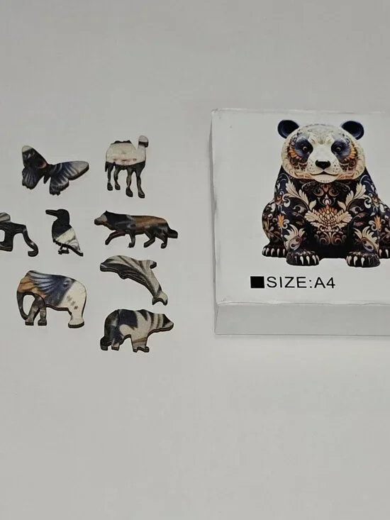 Panda Bear Wooden Jigsaw Puzzle 150+ Unique Pieces Animal Shapes READ