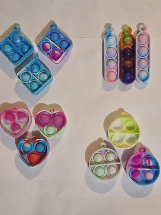 Mini Squares, Hearts, Circles Pop-It Fidget Toy in Blue and Purple - Set Of 12