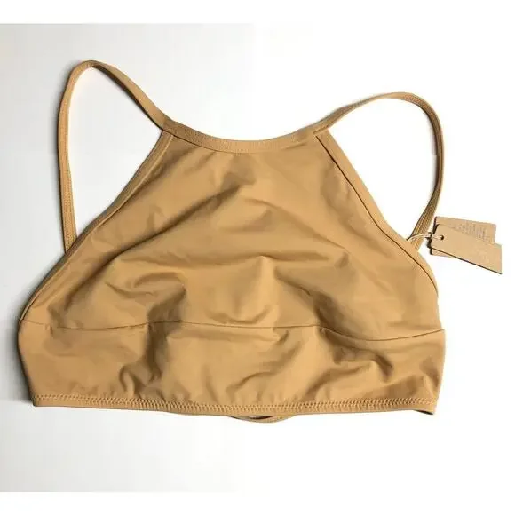 Skims Recycled Swim High Neck Top Sexy Tie Back Bikini Top Ochre NWT Size Small
