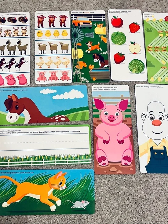 Farm Animals Activity Flash Cards for Kids - Pink Pig & Multi-Color Set